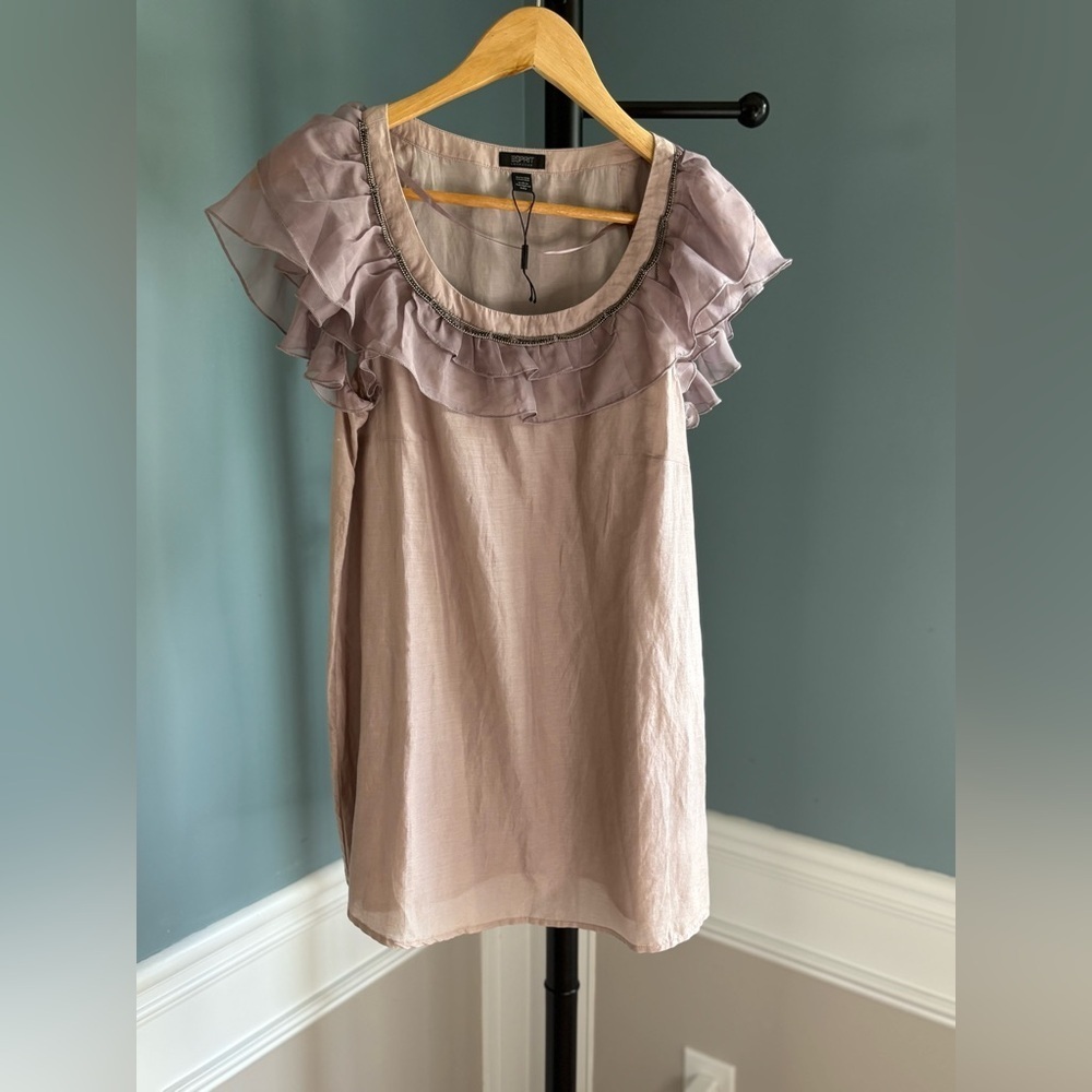 Esprit Pink Flutter Sleeve Ruffled Blouse